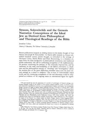 Strauss, Soloveitchik and the Genesis Narrative: Conceptions of the Ideal Jew As Derived from Philosophical and Theological Readings of the Bible