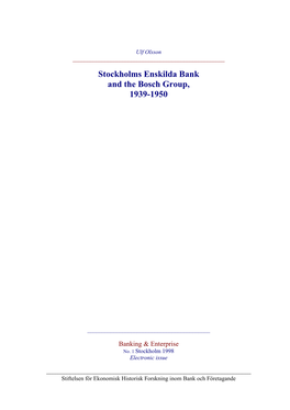 Stockholms Enskilda Bank and the Bosch Group, 1939-1950