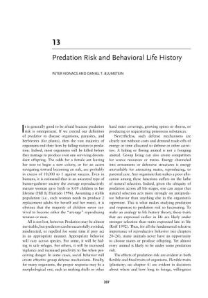 Predation Risk and Behavioral Life History