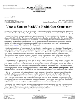 Votes to Support Mask Use, Health Care Community