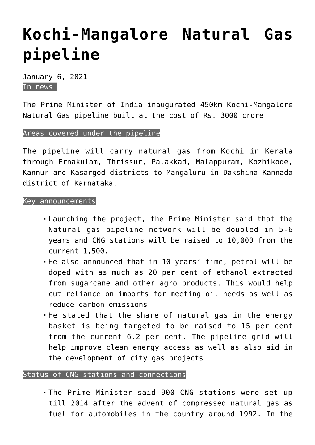 Kochi-Mangalore Natural Gas Pipeline