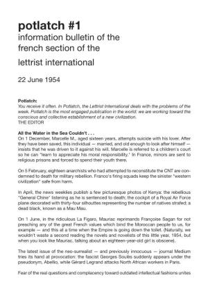 Potlatch #1 Information Bulletin of the French Section of the Lettrist International