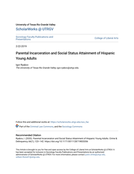 Parental Incarceration and Social Status Attainment of Hispanic Young Adults