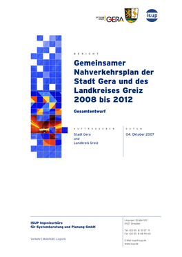 Gemeinsamer Nahverkehrsplan Der Stadt Gera Und Des Landkreises Greiz 2008 Bis 2012