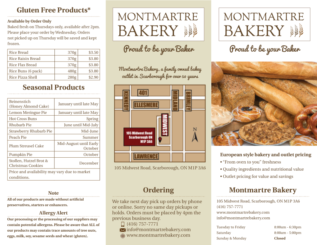 Seasonal Products Gluten Free Products* Montmartre Bakery