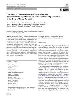 The Effect of Triaenophorus Nodulosus (Cestoda: Bothriocephalidea) Infection on Some Biochemical Parameters of the Liver of Perca ﬂuviatilis