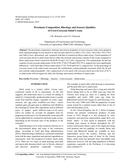 Proximate Composition, Rheology and Sensory Qualities of Corn-Cocoyam Salad Cream