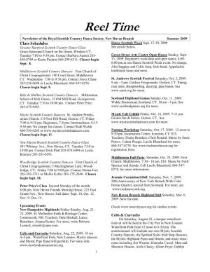Reel Time Newsletter of the Royal Scottish Country Dance Society, New Haven Branch Summer 2009 Class Schedules Dance Scottish Week Sept