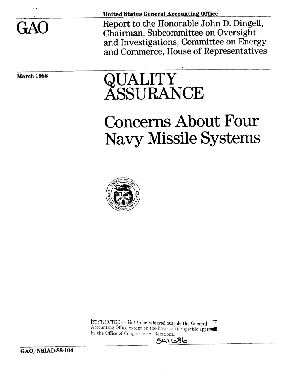 NSIAD-88-104 Quality Assurance: Concerns About Four Navy Missile