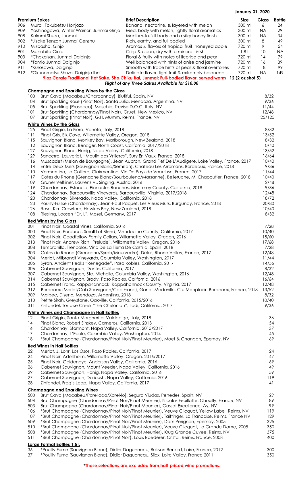 PFR Wine List