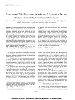 Prevention of Otic Barotrauma in Aviation: a Systematic Review