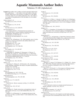 Aquatic Mammals Author Index Volumes 31-40 (Alphabetical)