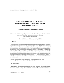 Electrodeposition of Alloys Or Compounds in Molten Salts and Applications