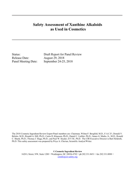 Safety Assessment of Xanthine Alkaloids As Used in Cosmetics