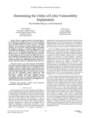 Determining the Utility of Cyber Vulnerability Implantation the Heartbleed Bug As a Cyber Operation
