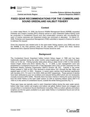 Fixed Gear Recommendations for the Cumberland Sound Greenland Halibut Fishery