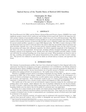 Optical Survey of the Tumble Rates of Retired GEO Satellites Christopher R. Binz Mark A. Davis∗ Bernie E. Kelm Christopher I