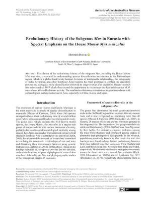 Evolutionary History of the Subgenus Mus in Eurasia with Special Emphasis on the House Mouse Mus Musculus