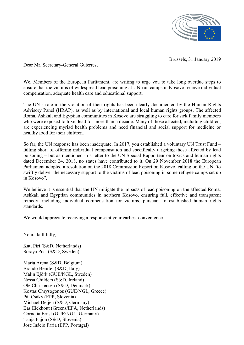 Brussels, 31 January 2019 Dear Mr. Secretary-General Guterres