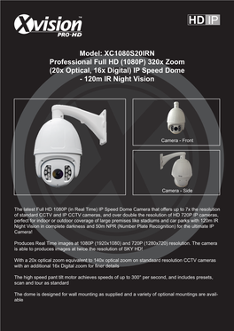 Model: XC1080S20IRN Professional Full HD (1080P) 320X Zoom (20X Optical, 16X Digital) IP Speed Dome - 120M IR Night Vision
