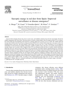 Sarcoptic Mange in Red Deer from Spain: Improved Surveillance Or Disease Emergence? A