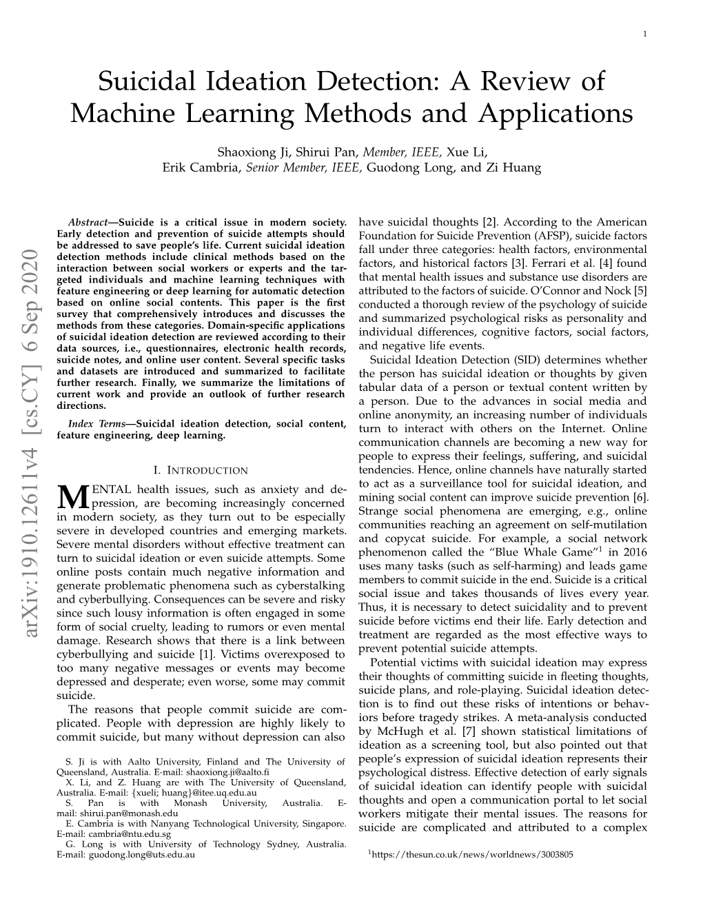 Suicidal Ideation Detection: a Review of Machine Learning Methods and Applications
