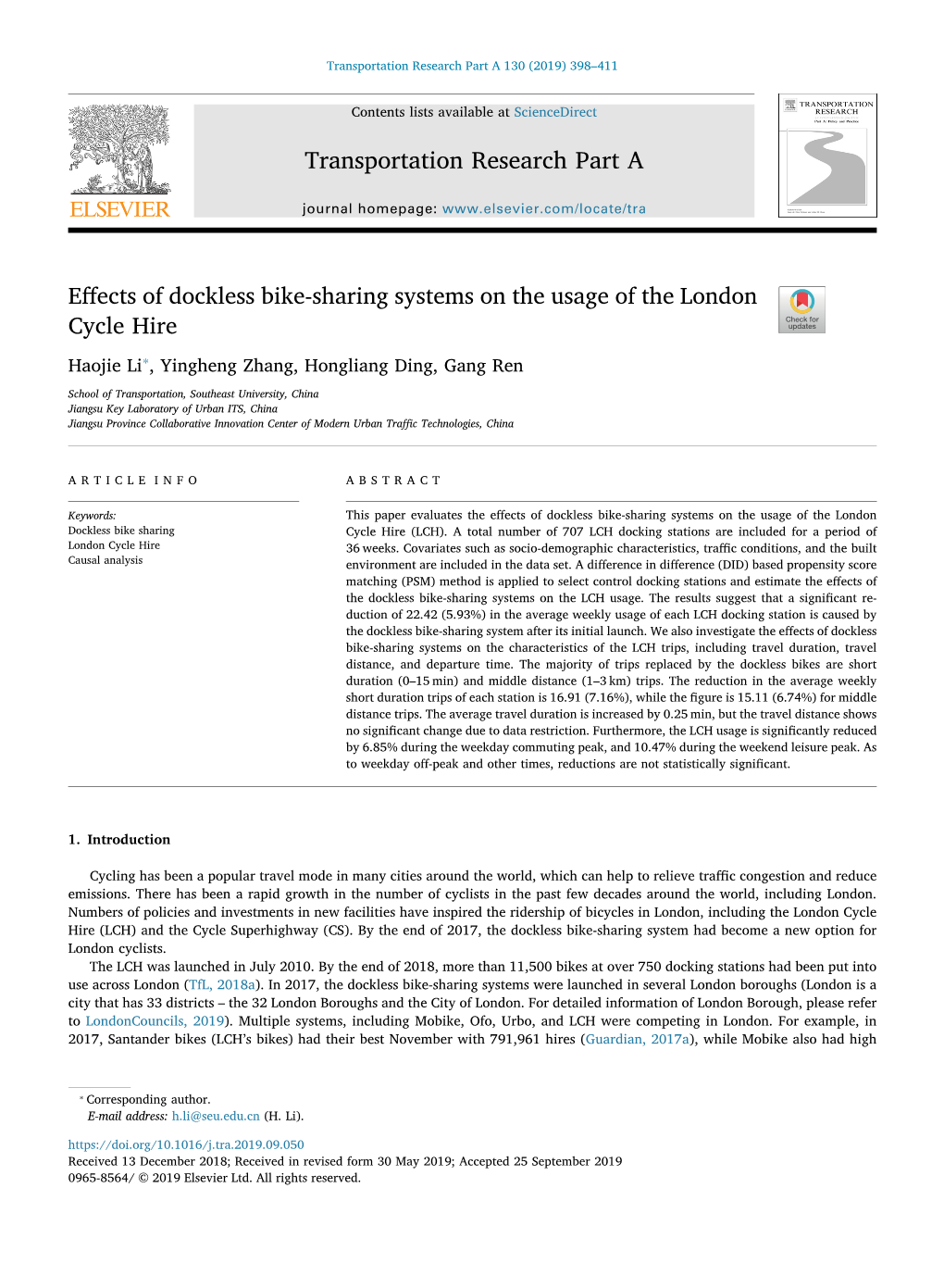 Effects of Dockless Bike-Sharing Systems on The