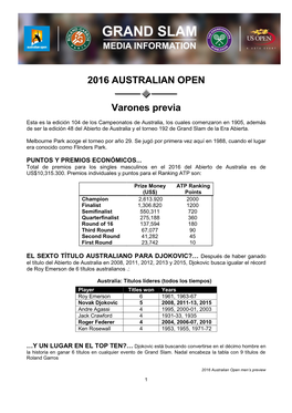 2016 AUSTRALIAN OPEN Varones Previa