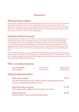 Franconia Winegrowing Region: Christian Stahl Vineyard Wine