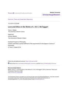 Love and Ethics in the Works of J. M. E. Mctaggart