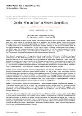 On the 'War on War' in Modern Geopolitics