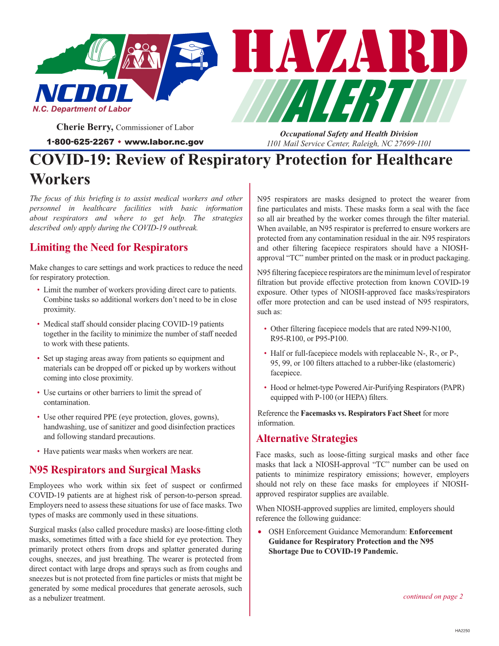 COVID-19: Review of Respiratory Protection for Healthcare Workers
