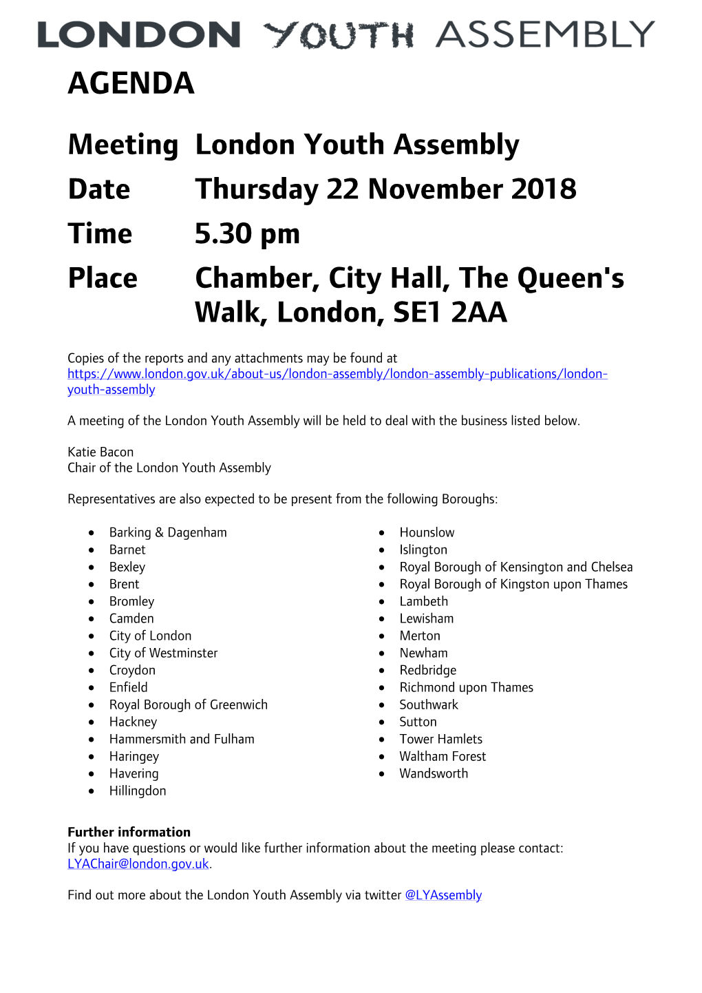 (Public Pack)Agenda Document for London Youth Assembly, 22/11