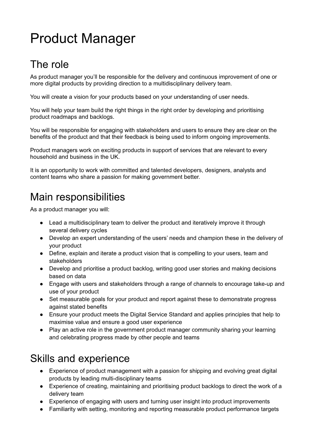 Product Manager Job Description