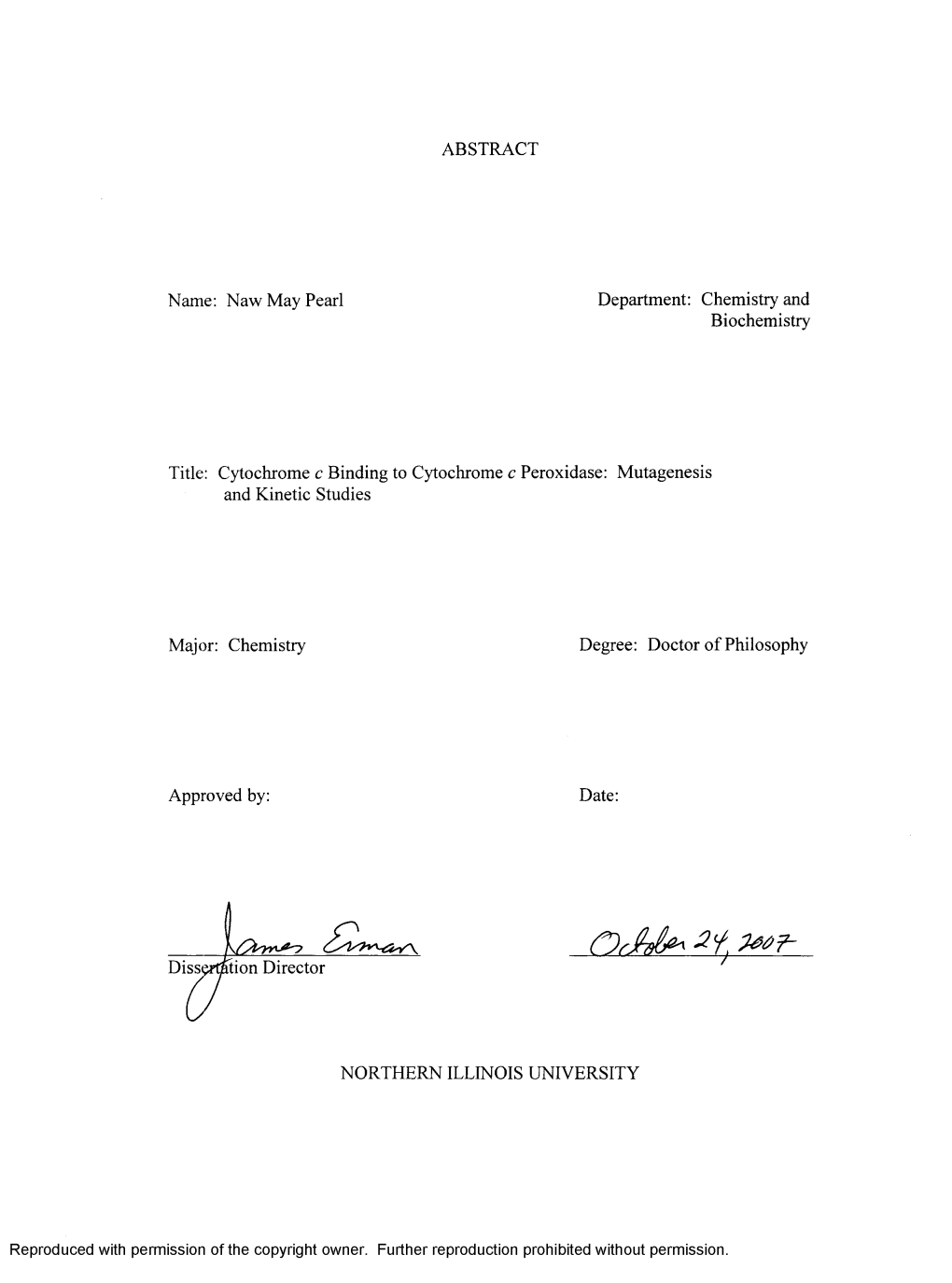 Naw May Pearl Department: Chemistry and Biochemistry Title