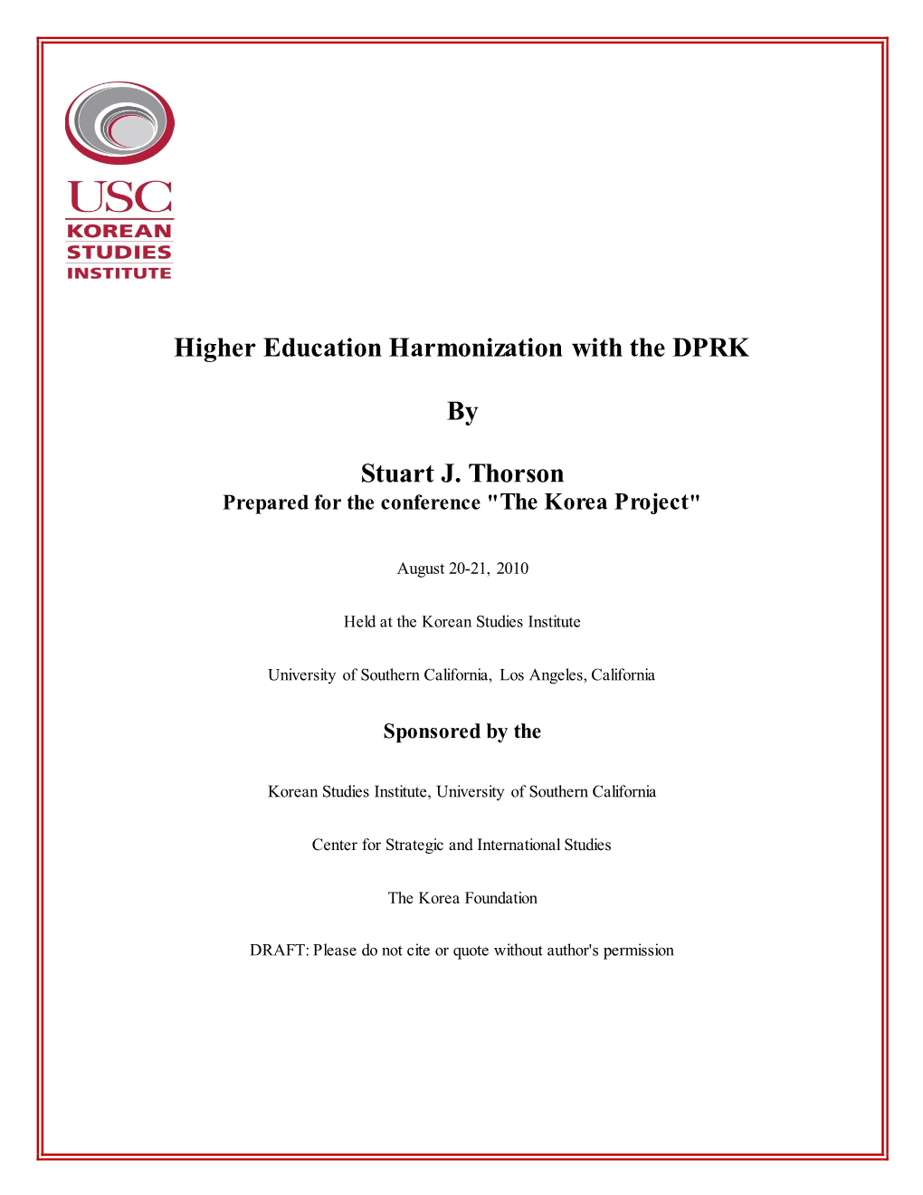 Higher Education Harmonization with the DPRK by Stuart J. Thorson