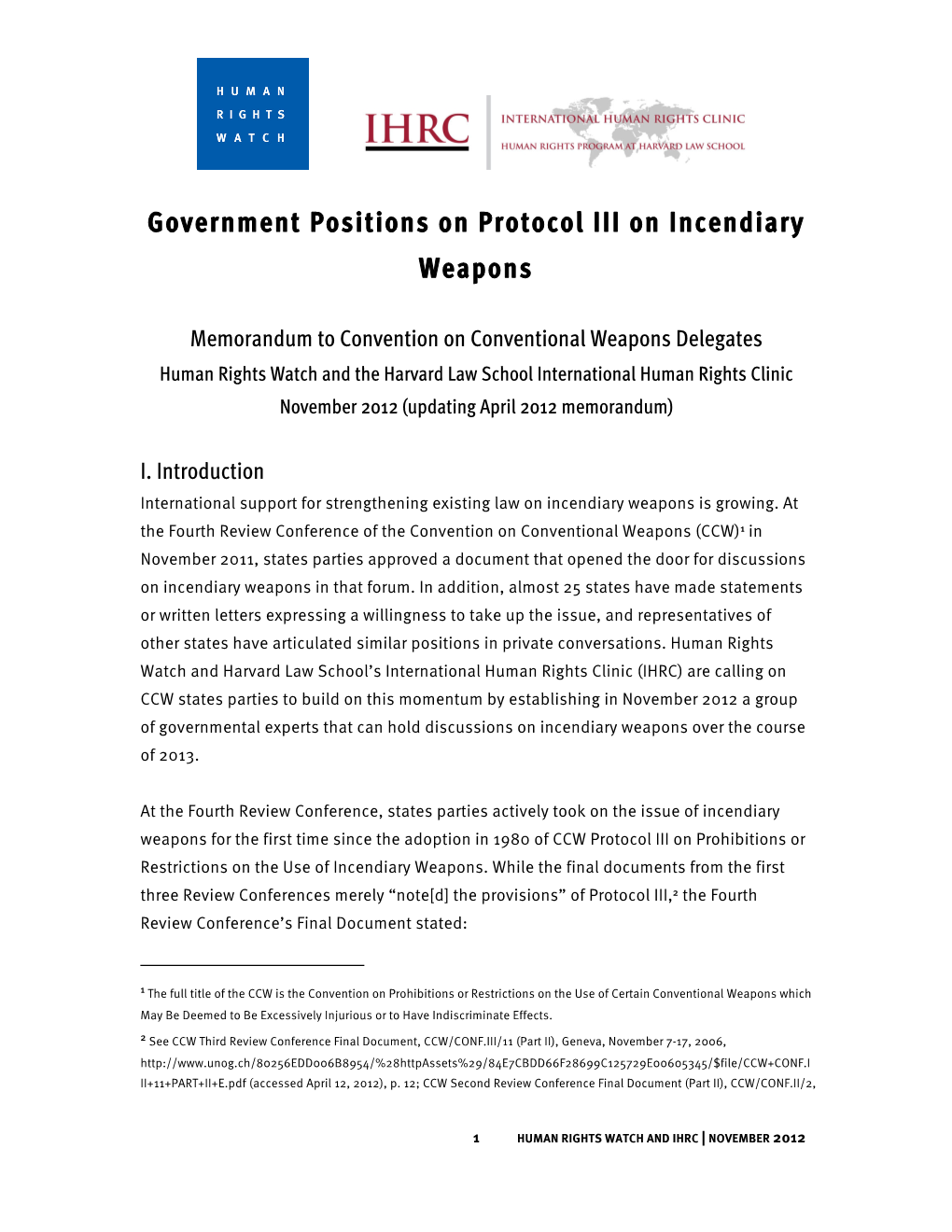 Government Positions on Protocol III on Incendiary Weapons