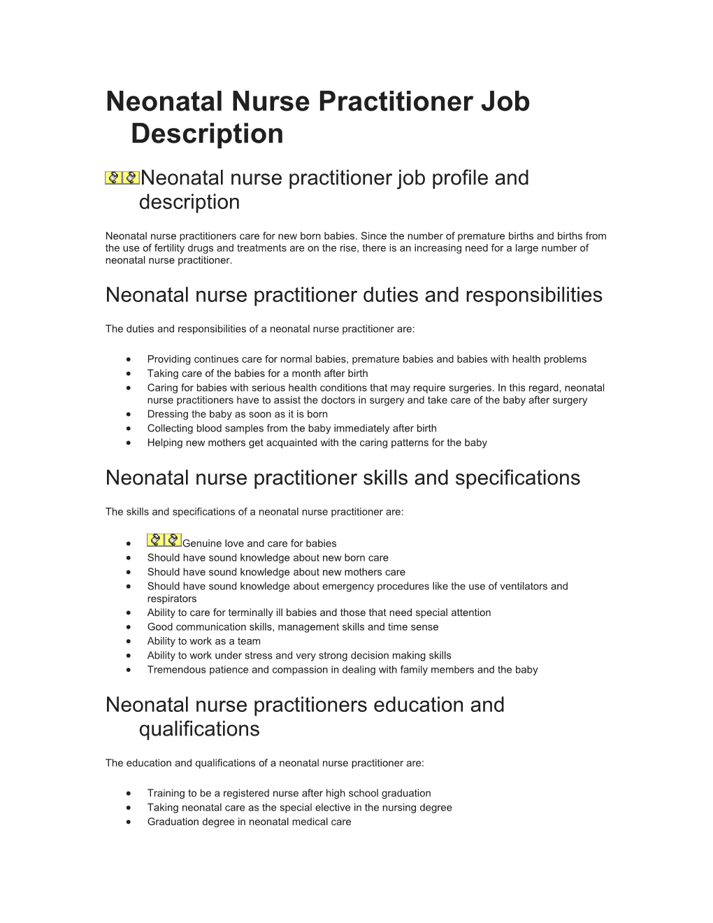 Neonatal Nurse Practitioner Job Description