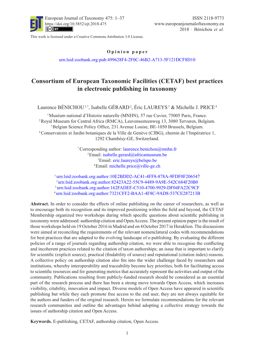 Consortium of European Taxonomic Facilities (CETAF) Best Practices in Electronic Publishing in Taxonomy