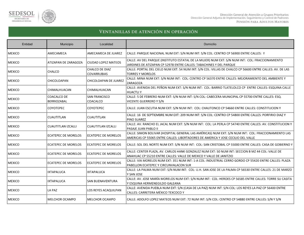 S/N Num Int: S/N Col: Centro Cp 56900 Entre Calles: Y Mexi