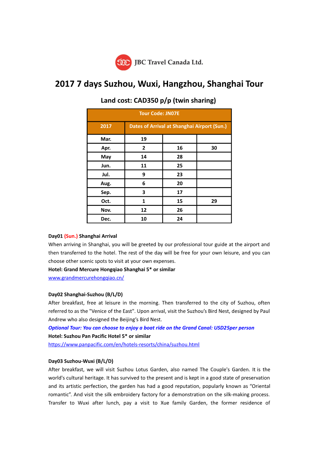 2017 7 Days Suzhou, Wuxi, Hangzhou, Shanghai Tour