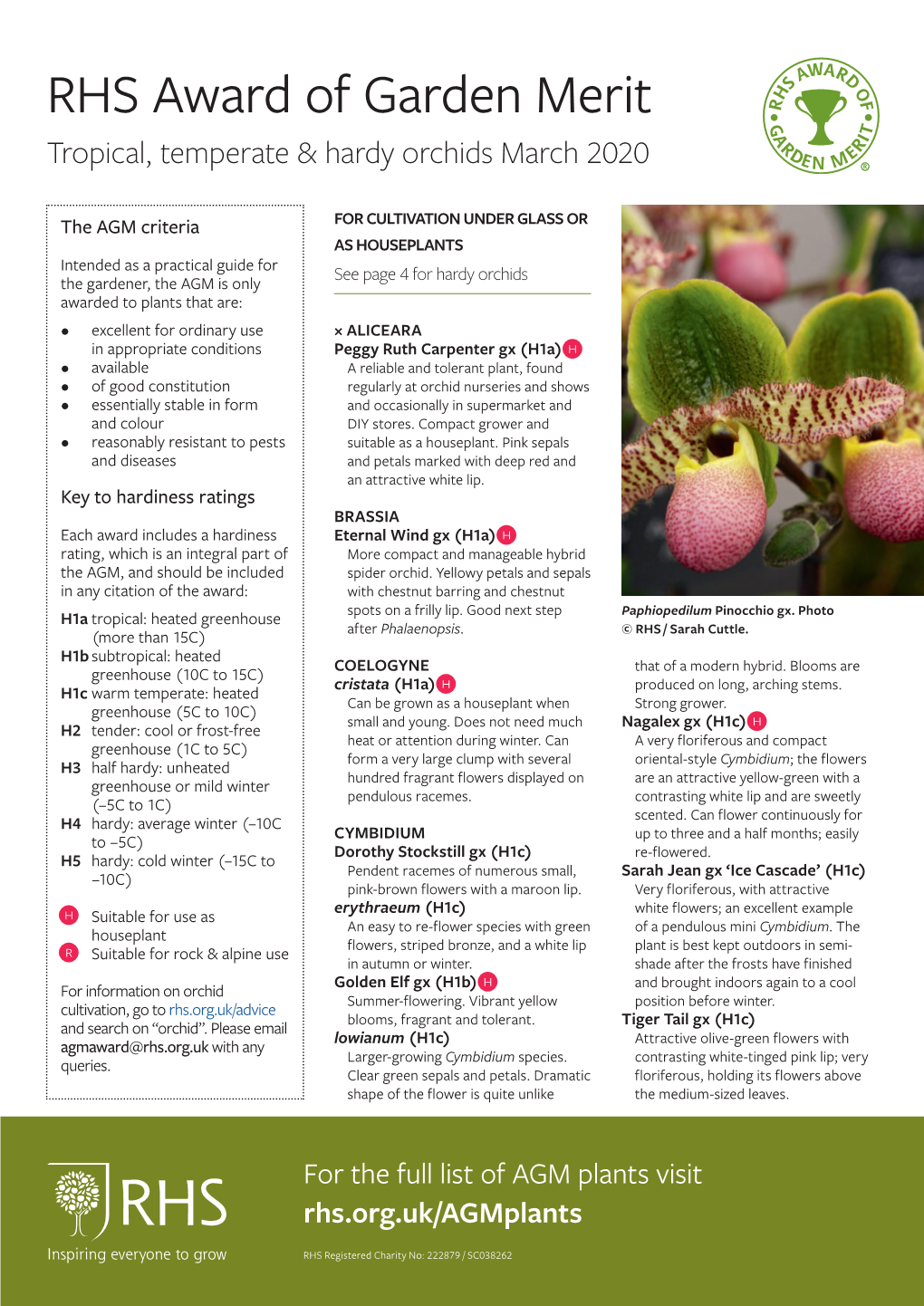 RHS Award of Garden Merit (AGM) Orchids List