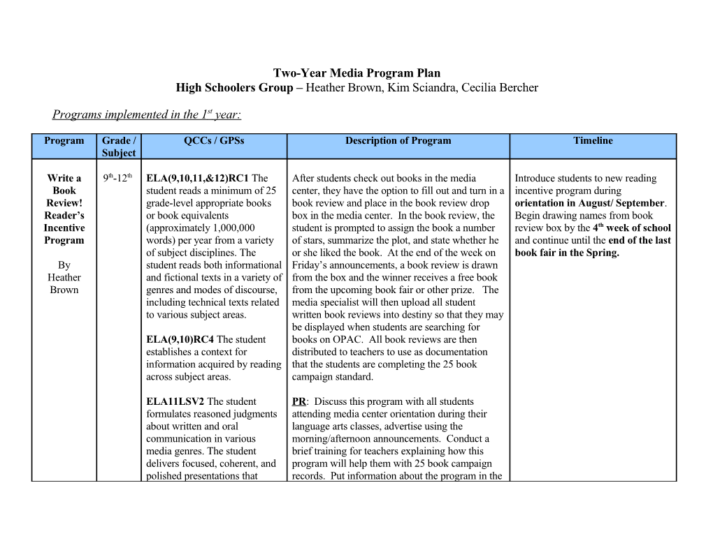 Two-Year Media Program Plan