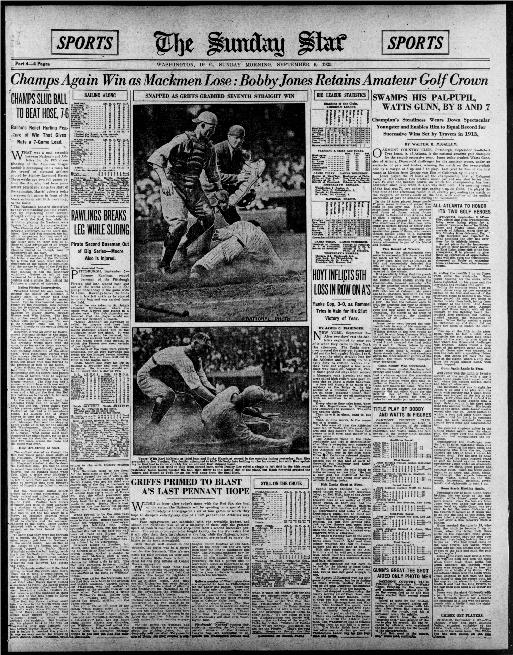 Pithtfcqj Fsaf 1 SPORTS 1 Part 4—4 Pages WASHINGTON, D: C., SUNDAY MORNING, SEPTEMBER 6, 1925