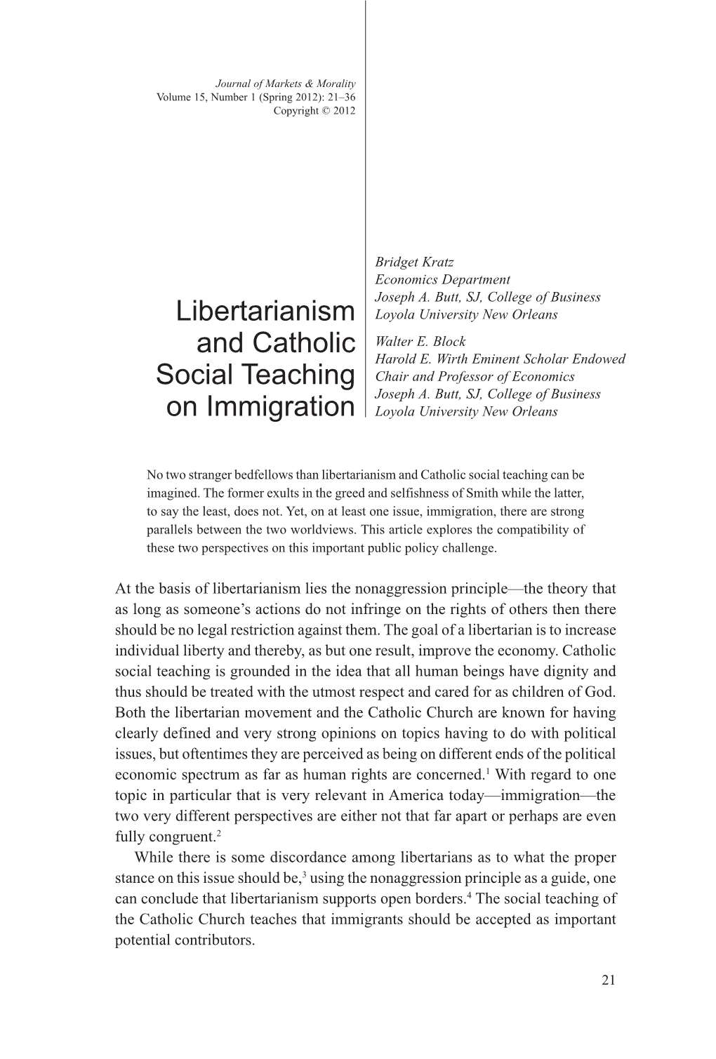 Libertarianism and Catholic Social Teaching on Immigration