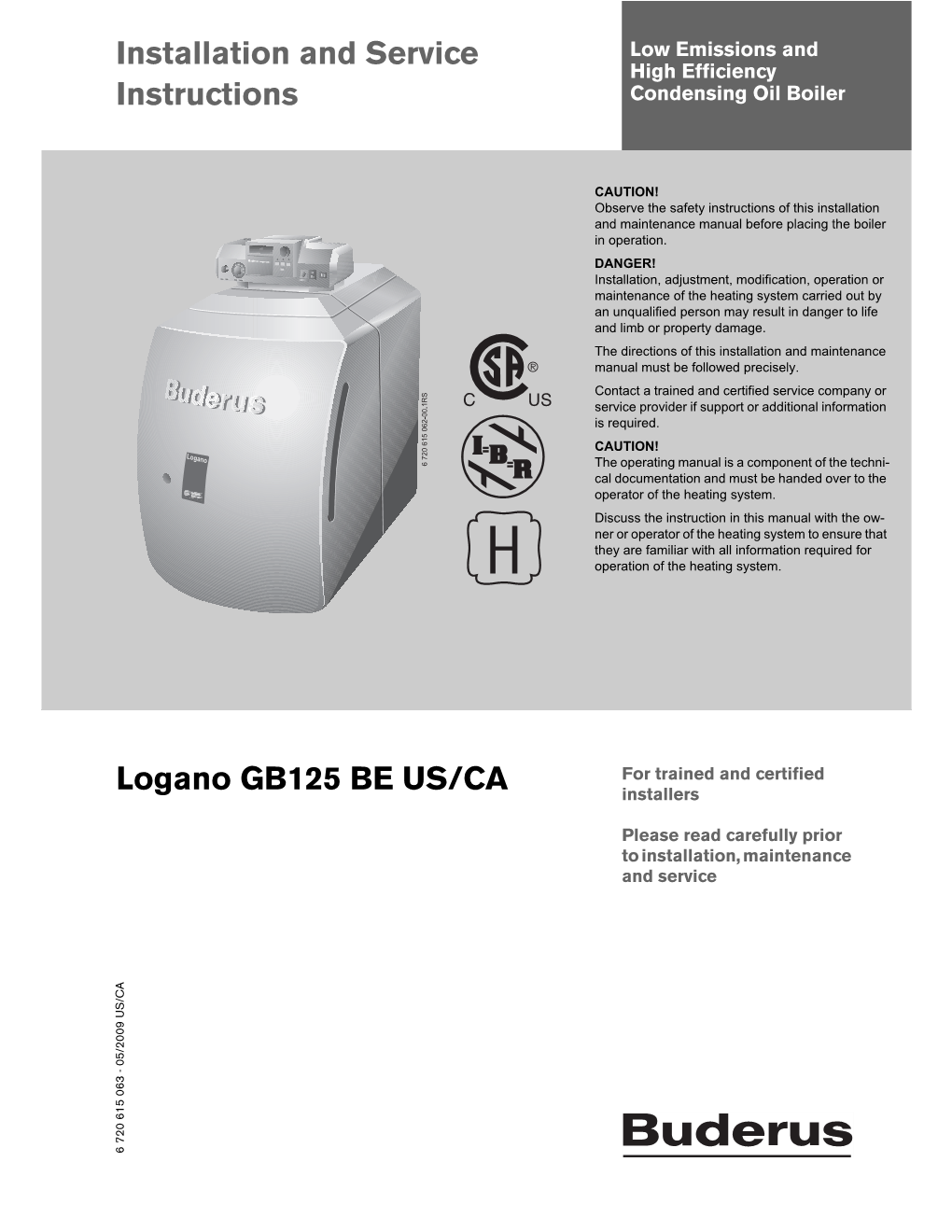 Installation and Service Instructions Logano GB125 BE US/CA