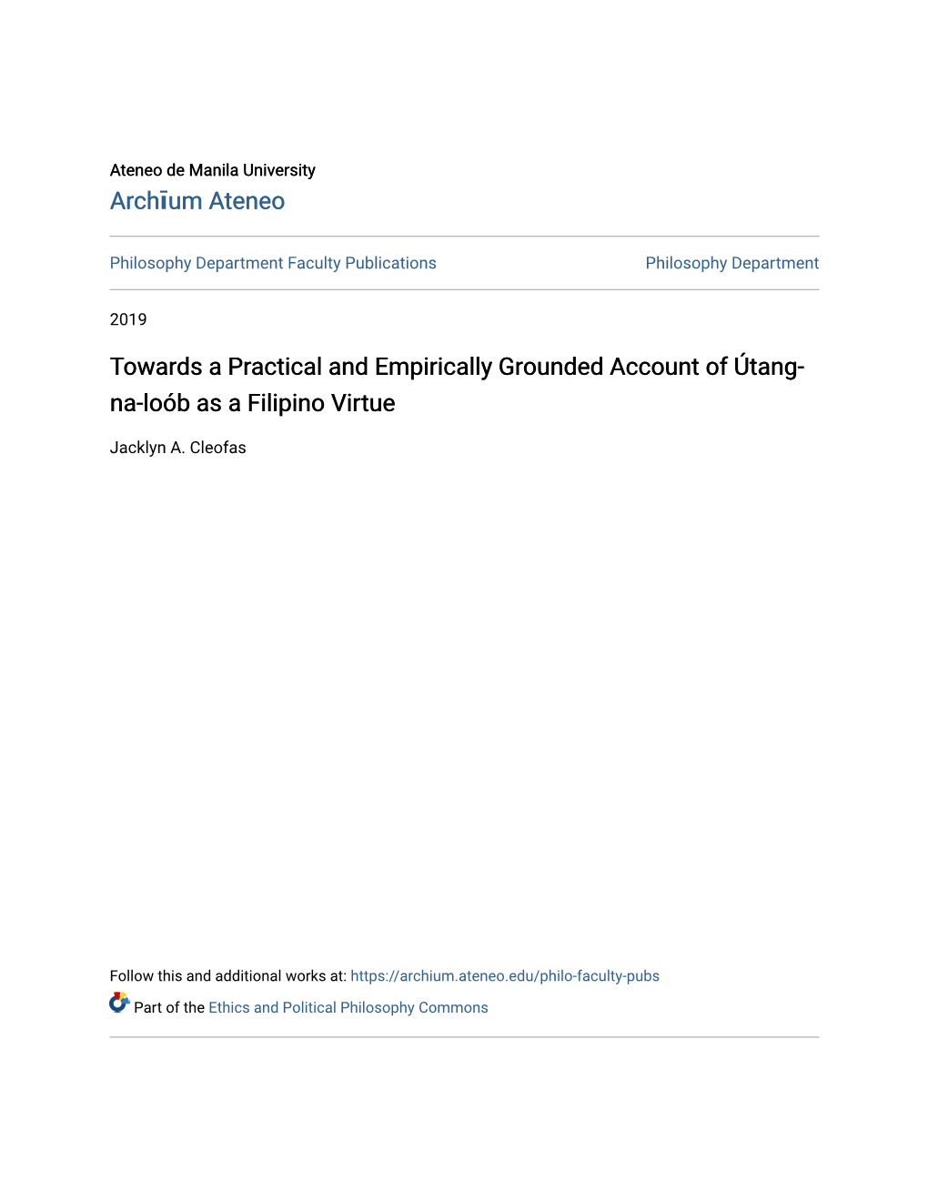 Towards a Practical and Empirically Grounded Account of Útang-Na-Loób As a Filipino Virtue