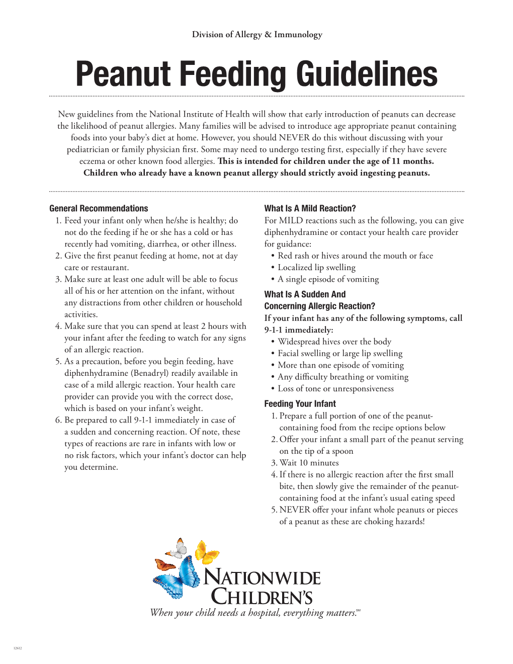 Peanut Feeding Guidelines