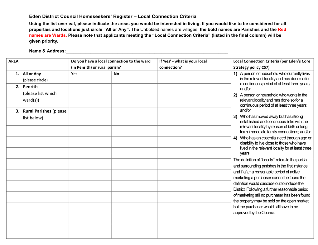 Eden District Council Homeseekers Register