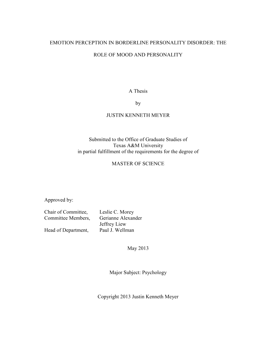 Emotion Perception in Borderline Personality Disorder: The